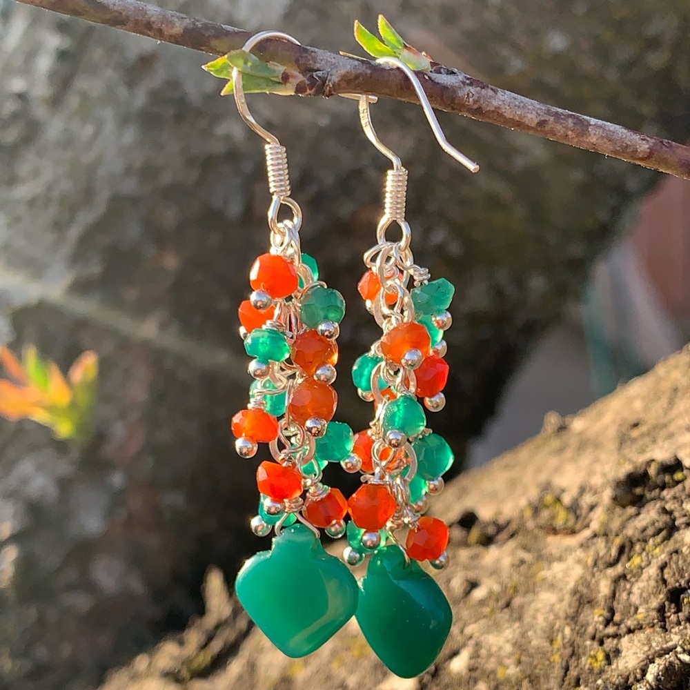 Green Onyx Carnelian Gemstone Sterling Earrings